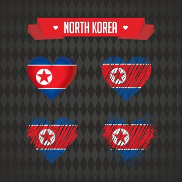 North Korea heart with flag inside. Grunge vector graphic symbols