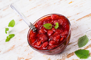 Sliced red strawberries