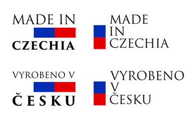 Simple Made in Czechia / Vyrobeno v Cesku (czech translation) label. Text with national colors arranged horizontal and vertical.