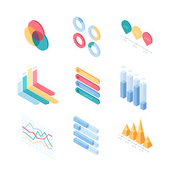 Obraz premium Infographic charts and diagrams - set of modern vector isometric elements