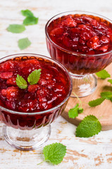 Sliced red strawberries