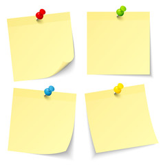 4 Yellow Stick Notes Colored Pins