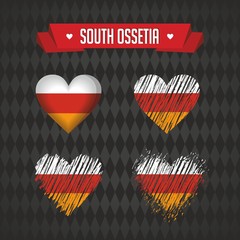 South Ossetia. Collection of four vector hearts with flag. Heart silhouette