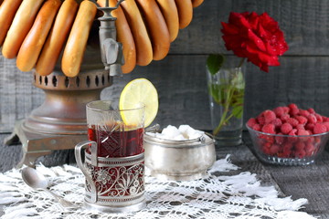 A glass of black tea from the old samovar.