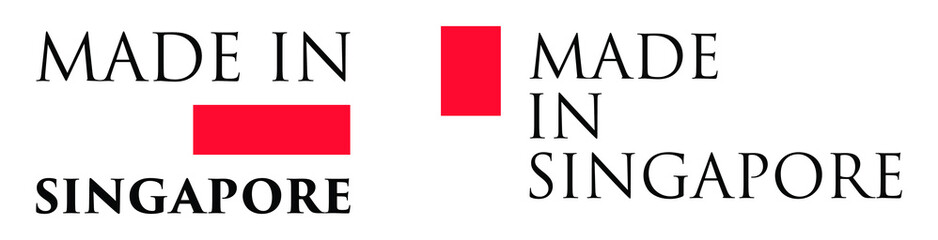 Simple Made in Singapore label. Text with national colors arranged horizontal and vertical.