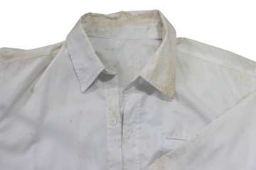 White shirt with yellow fungus on isolate white background with clipping path.