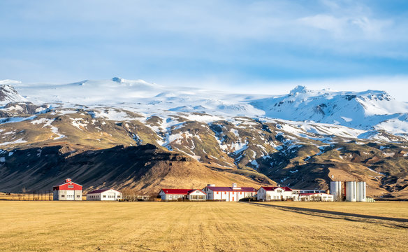 Eyjafjallajokull Volcano Under Cloudy Blue Sky In Iceland