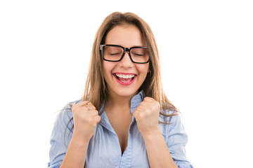 Obraz premium Excited woman screaming with success