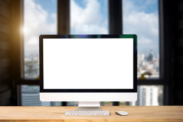 Fototapeta premium Workplace with Desktop Computer Comfortable work table in office.