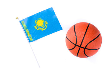 Kazakh flag and basketball isolated on white background
