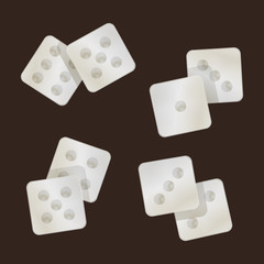 Gaming dice one over the other with the shadow. Vector illustration on a brown background