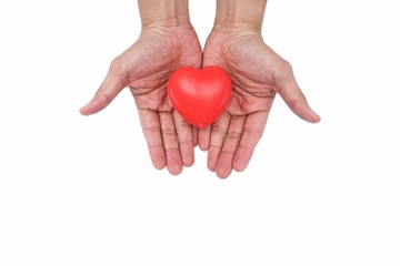 Man Hand holding Red Heart,Concept of Love and Health care,family insurance.World heart day, World health day.Valentine's day.isolated shape of heart on white background.