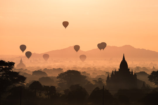 Air ballons over Bagan, Myanmar