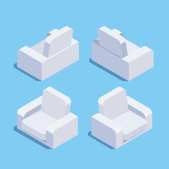 Isometric easychair isolated on blue.