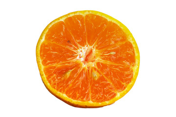 Orange gets cut in half isolated on a white background.