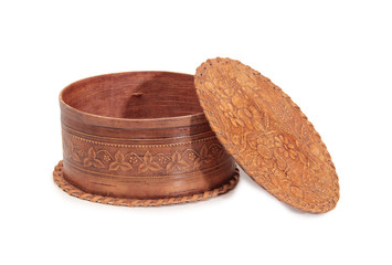 Antique wooden box on a white background