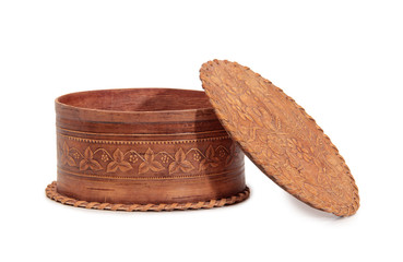 Antique wooden box on a white background
