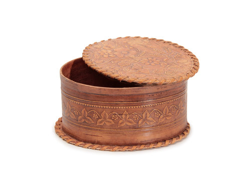 Antique wooden box on a white background