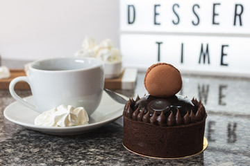 Coffee and cake with cool light box