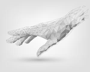 Polygonal mesh white human hand, technology, modeling © lidiia