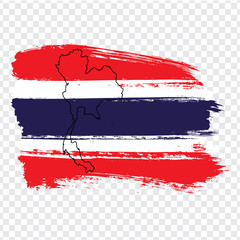 Flag Kingdom of Thailand from brush strokes and Blank map Kingdom of Thailand. High quality map of  Thailand on transparent background. Stock vector. Vector illustration EPS10. 