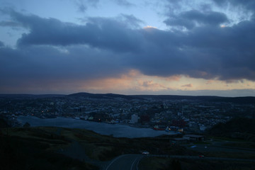 Fototapeta na wymiar St.John's, Newfoundland. Evening. The Harbour and city view from the Signall Hill.