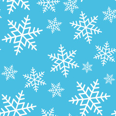 Fototapeta na wymiar Snowflake seamless pattern. Snow on blue background. Abstract wallpaper, wrapping decoration. Symbol winter, Merry Christmas holiday, Happy New Year celebration Vector illustration.