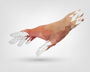 Low polygonal human hand is scattered, the model of the hand