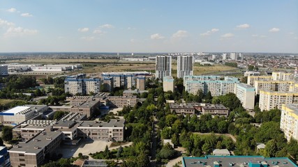 City from the height. Clouds.