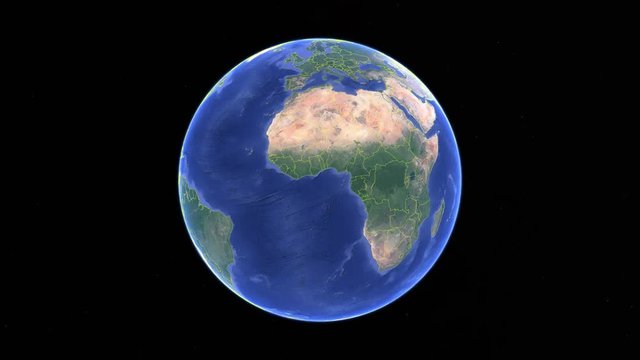 Rwanda with flag. 3d earth in space - zoom in Rwanda outer, created using ultra high res NASA