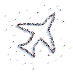 A lot of people form aircraft wedding, love, icon . 3d rendering.