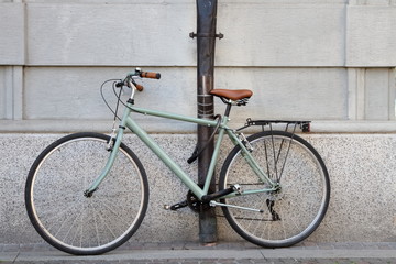 Fototapeta na wymiar bicicletta verde chiaro con sellino pelle