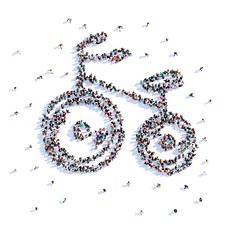 A lot of people form children bicycle, icon . 3d rendering.