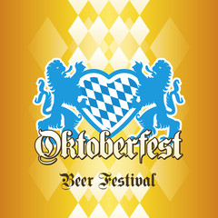Oktoberfest Beer Festival Bavarian lions heart blue gold yellow background