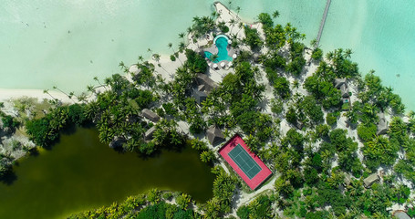 hotel resort at pacific islands, french polynesia in aerial view