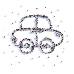 A lot of people form children's car, icon . 3d rendering.