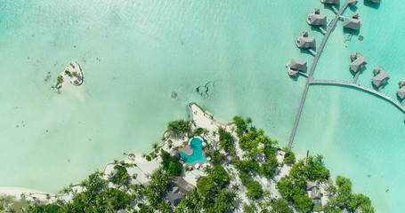 hotel resort at pacific islands, french polynesia in aerial view