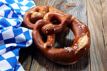 German pretzels with salt close-up on the table