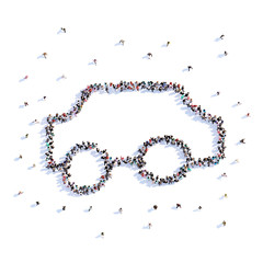 A lot of people form wedding car, love, icon . 3d rendering.