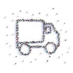 A lot of people form wedding car, love, icon . 3d rendering.