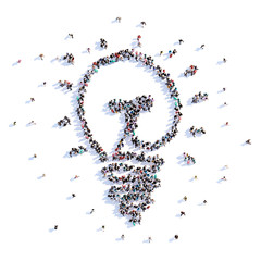 A lot of people form lamp, idea, icon . 3d rendering.