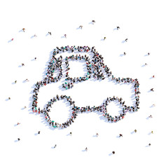 A lot of people form wedding car, love, icon . 3d rendering.