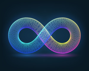 Neon sign of infinity on a dark background