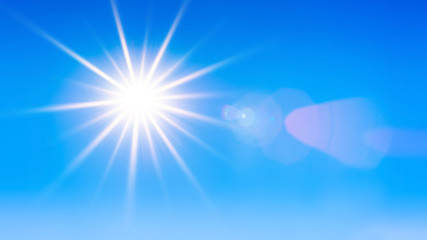 Hot summer or heat wave background, wonderful blue sky with glowing sun