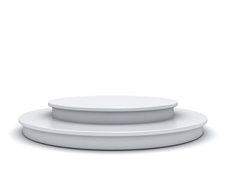 Blank white podium isolated on white background with shadow 3D rendering