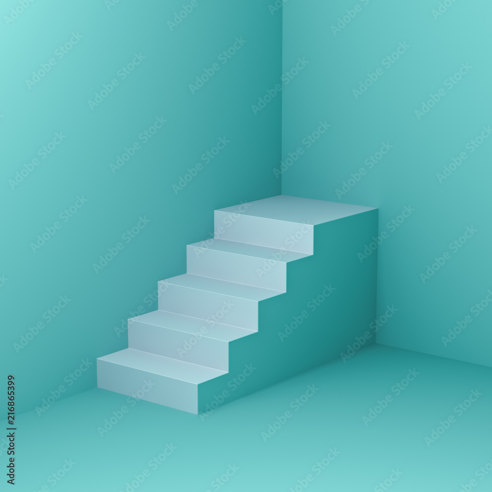 Aufkleber white stairs in the corner with green pastel color wall background 3d rendering