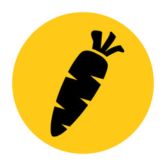 Carrot icon. Icon from the set. Black silhouette on bright yellow background. Vector illustration