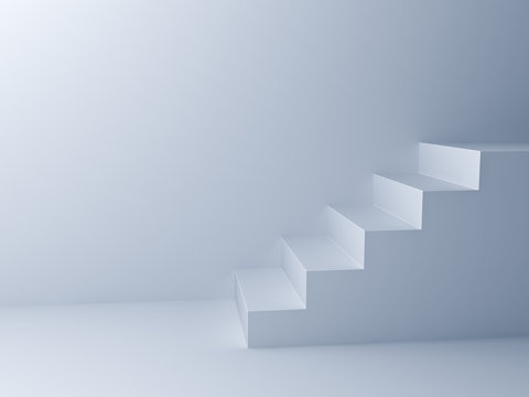 White Wall Background With White Stairs 3D Rendering