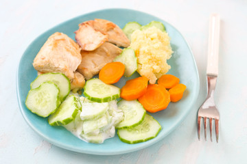 Hähnchenfleisch mit Kartoffeln und Gemüse