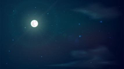 Naklejka na ściany i meble Vector background with night starry sky and moon, full moon